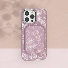 Dusty Rose Chrome Floral Portable MagSafe Charger Power Pack