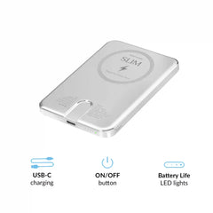 Silver Chrome Slim Portable MagSafe Charger Power Pack