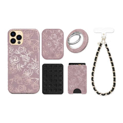 Dusty Rose Chrome Floral iPhone Bundle Set