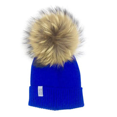 LUX FUR POM BEANIE BLUE WITH CHESTNUT FUR