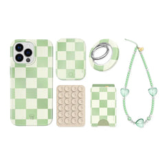 Pistachio Vibe Checkered iPhone Bundle Set